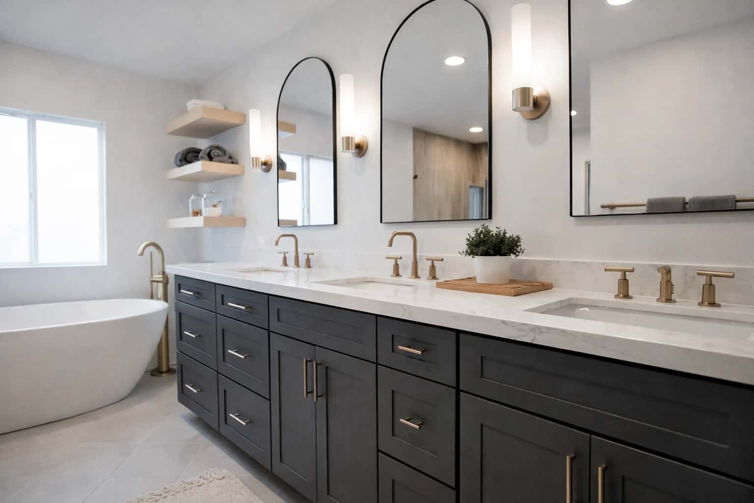 Bathroom renovation with double vanity and custom tile in Bellevue, Washington