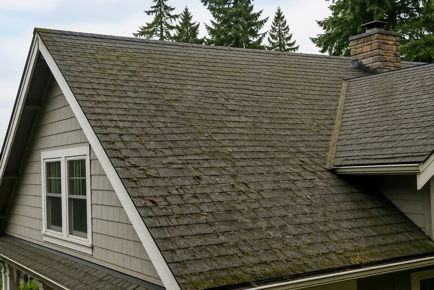 Asphalt shingle roof on a Seattle-area home showing residential roof condition and lifespan
