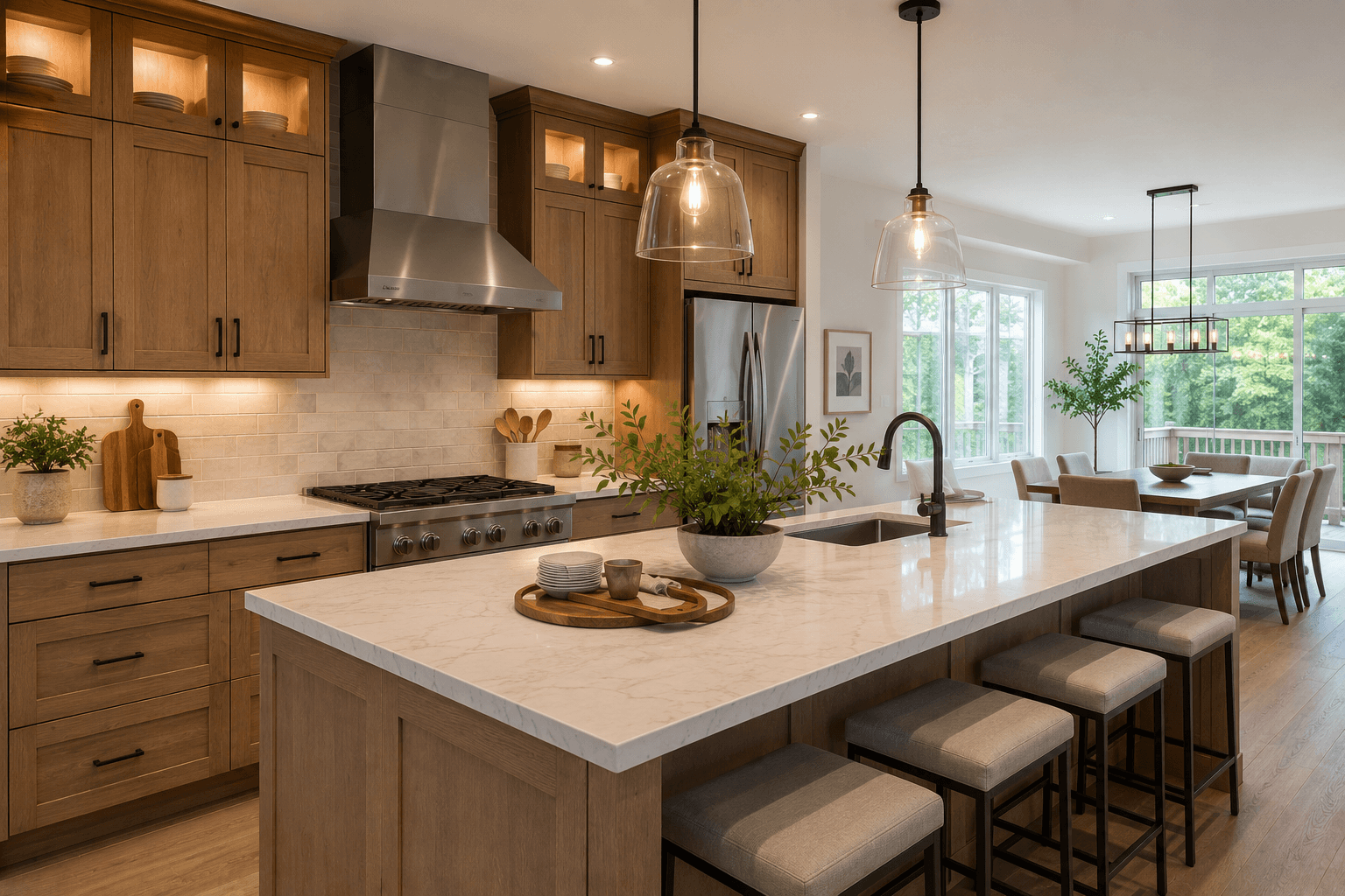 Modern Seattle kitchen remodel with updated cabinets, island, lighting, and resale value planning by Fine Element Construction