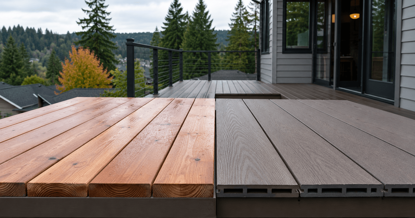 Composite and cedar deck boards compared at a Pacific Northwest home