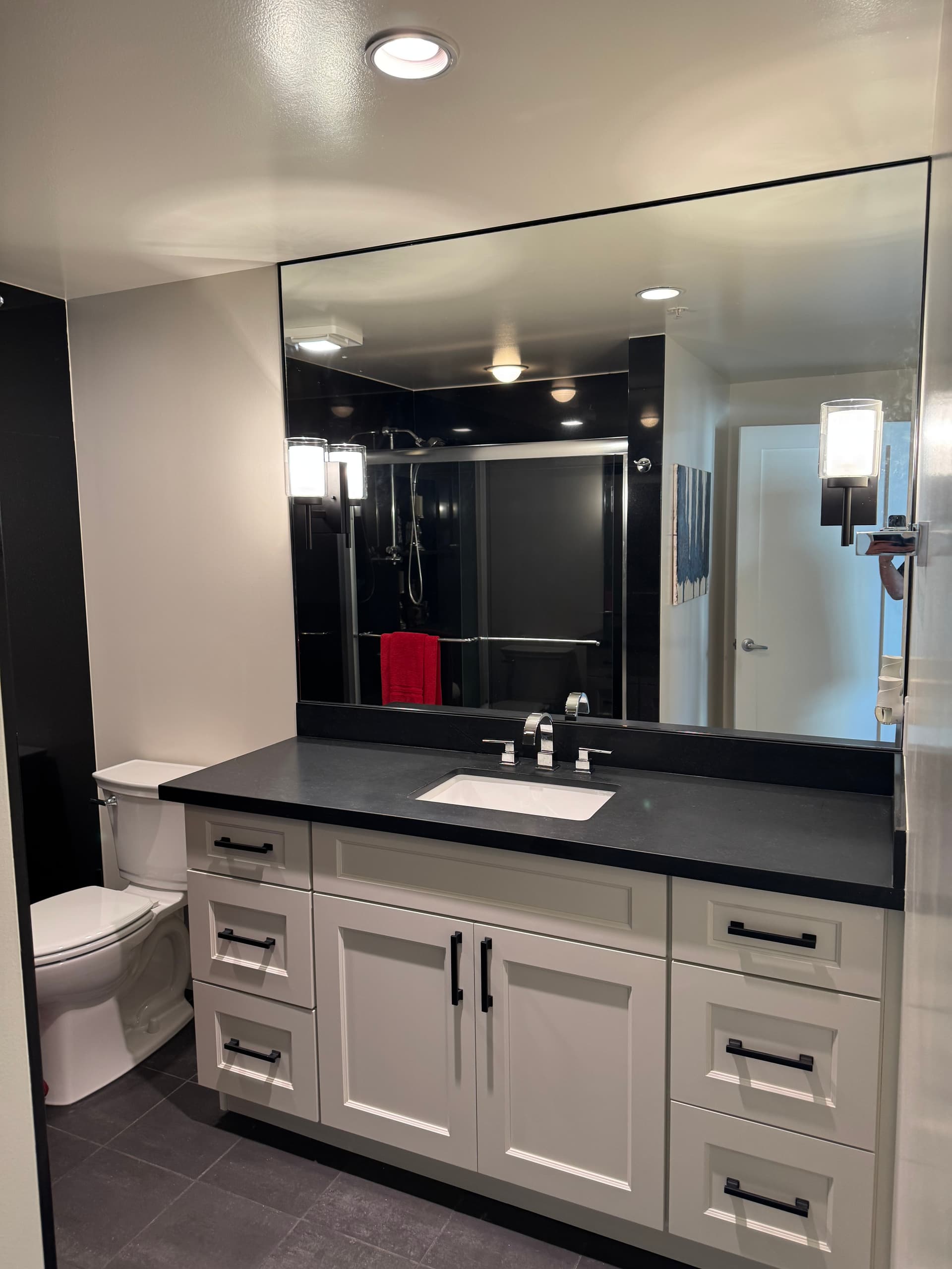 Downtown Seattle bathrooDowntown Seattle Bathroom Renovationm renovation with vanity toilet and mirror replacement Downtown Seattle bathroom renovation with vanity toilet and mirror replacement