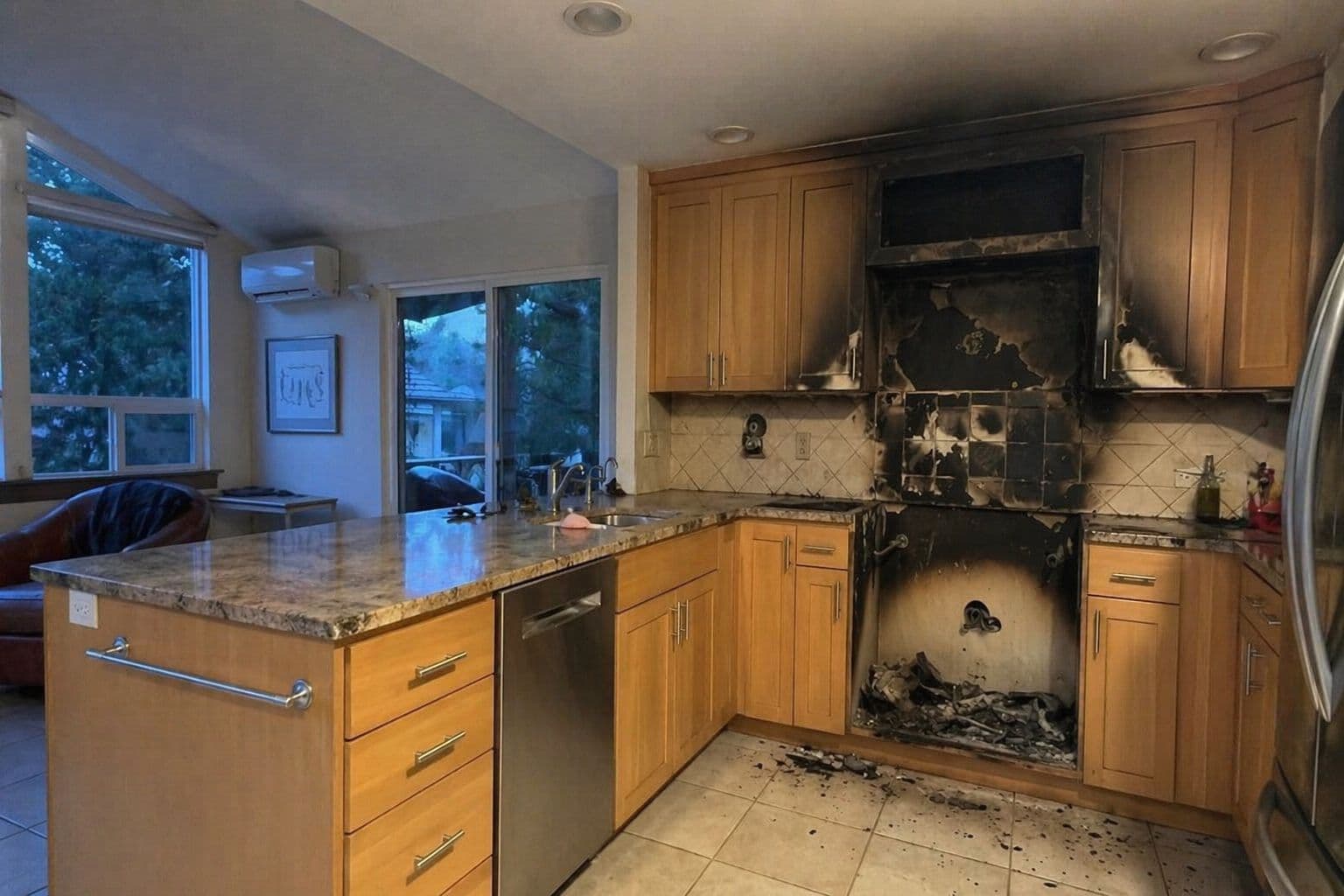 Kirkland Fire Damage Restoration with Kitchen Remodel Kirkland fire damage restoration that led to a full kitchen remodel by Fine Element Construction