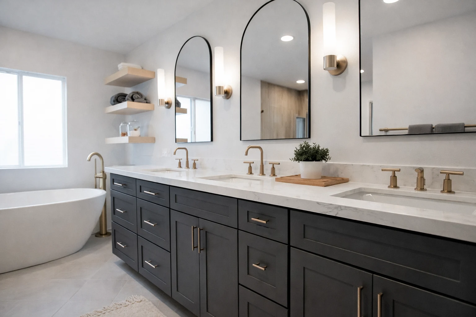 Bathroom renovation with double vanity and custom tile in Bellevue, Washington