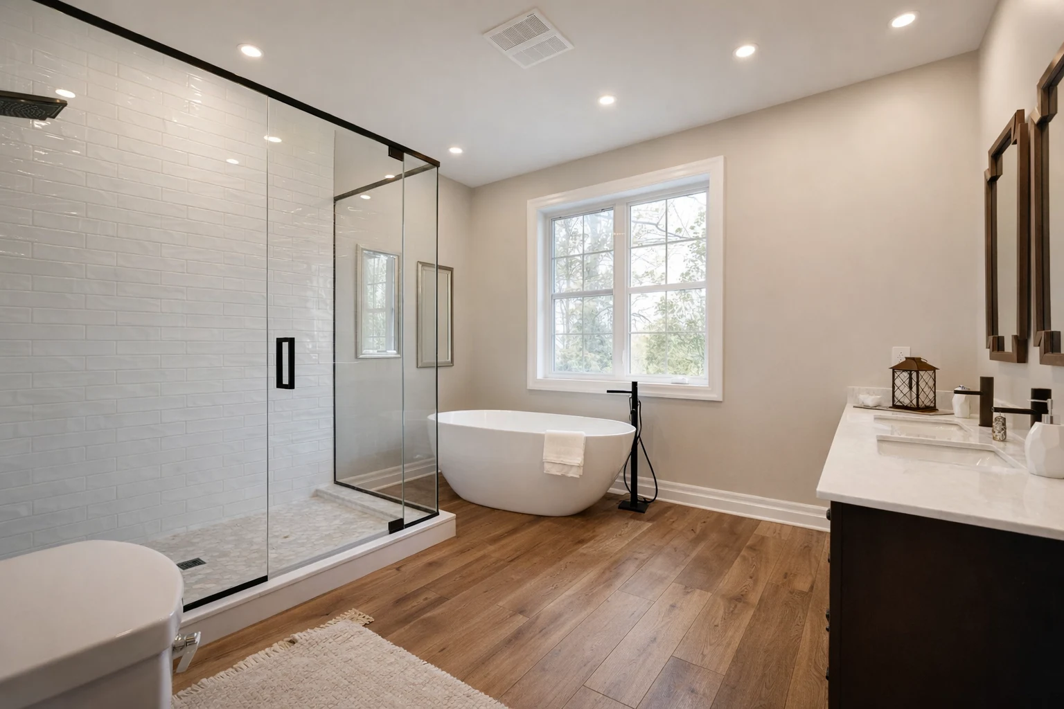 Compact bathroom update with modern fixtures in Kirkland, Washington