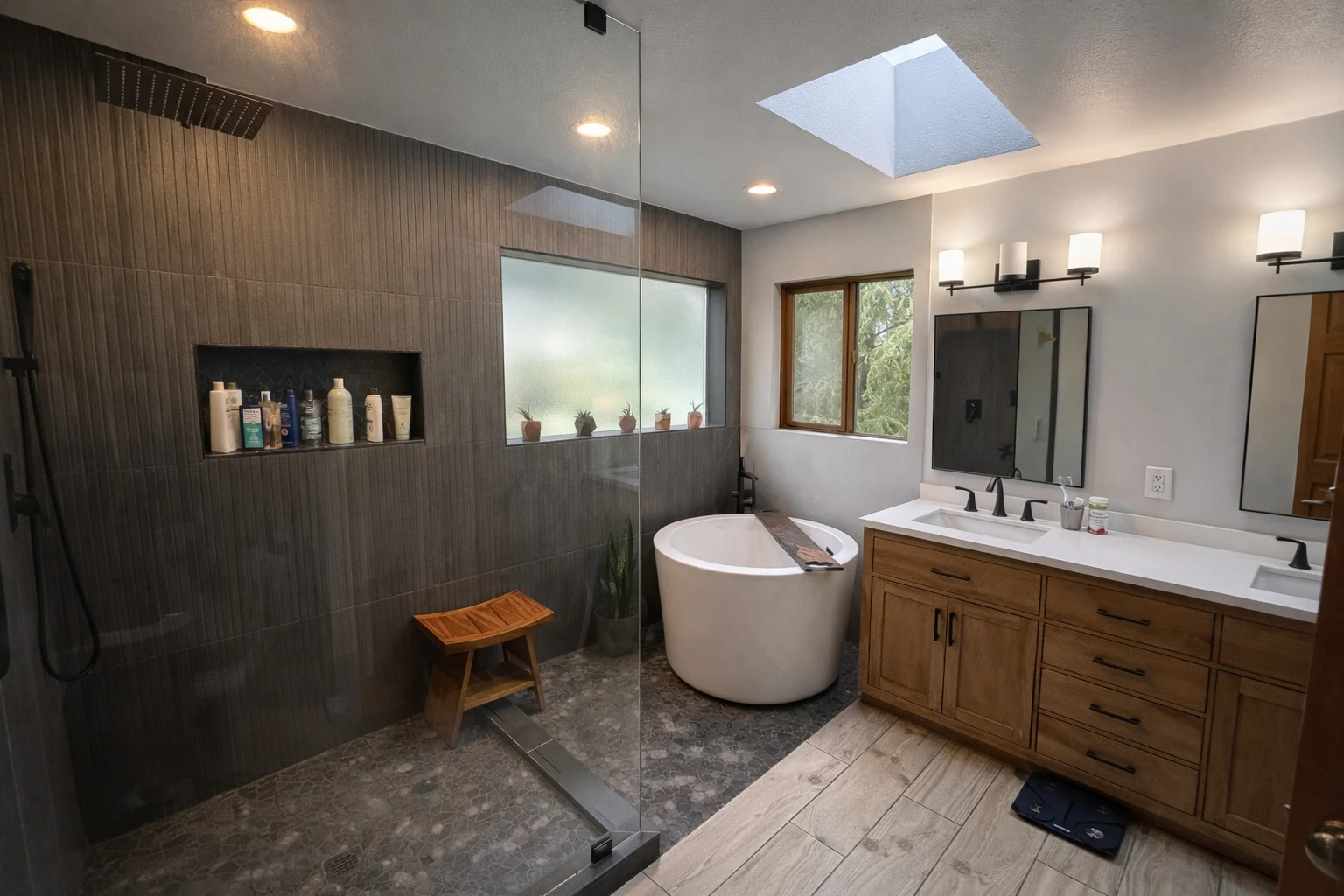 Luxury bathroom remodel with freestanding tub in Redmond, Washington